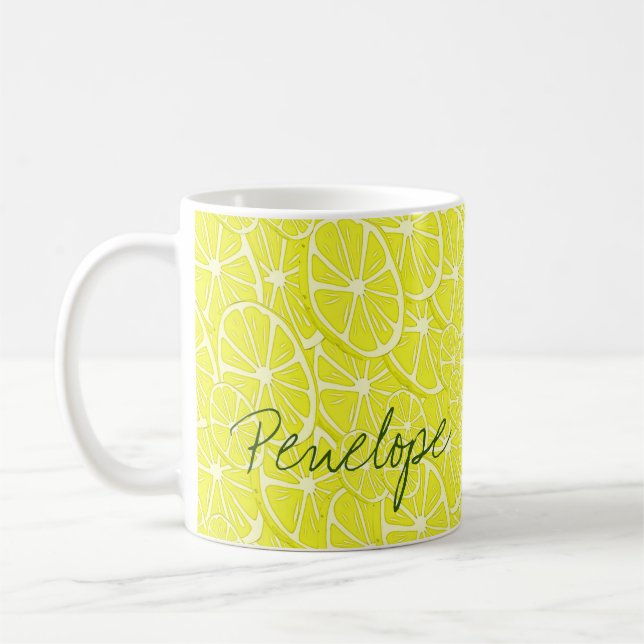 Cool Lemon Slices Pattern Signature Add Your Name Coffee Mug (Left)