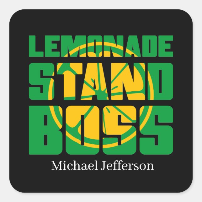 Cool lemonade stand boss add name square sticker (Front)