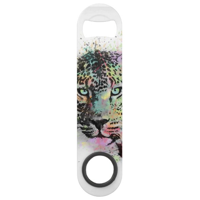 Cool leopard animal watercolor splatters paint speed bottle opener (Front)