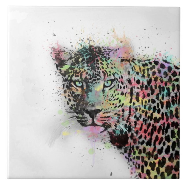 Cool leopard animal watercolor splatters paint tile (Front)