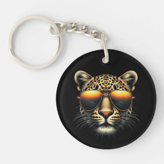 Cool Leopard Wearing Sunglasses Stylish Leopard  Keychain