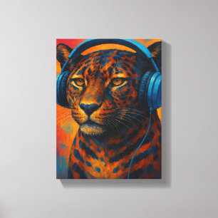 Cool Leopard with Headphones Pop Art Style Canvas Print