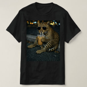 Cool Leopard With Sunglasses Iced Coffee T-Shirt