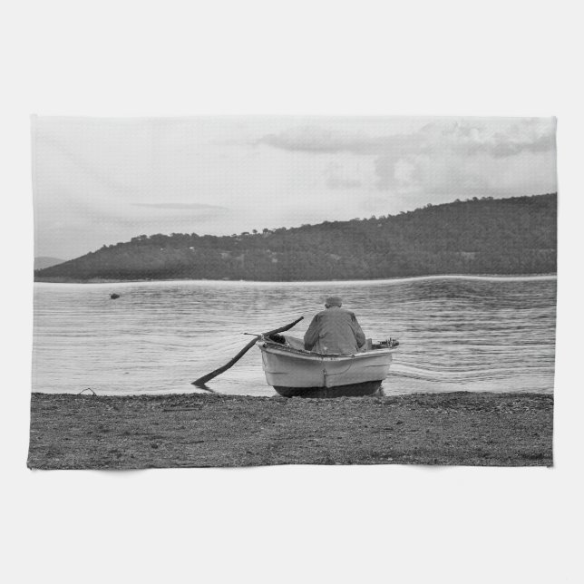 Cool lifestyle cultural photo of Aegean fisherman Kitchen Towel (Horizontal)
