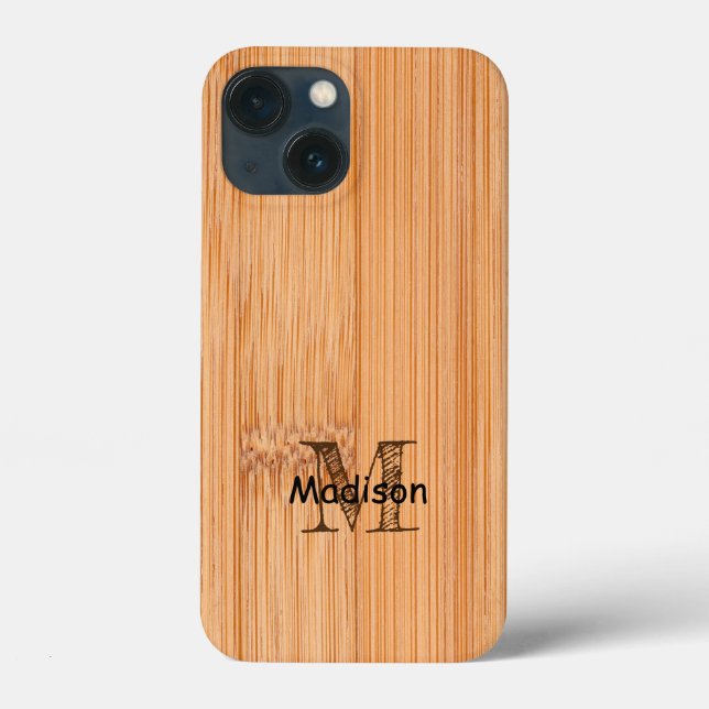 Cool light brown bamboo wood print Monogram  Case-Mate iPhone Case (Back)