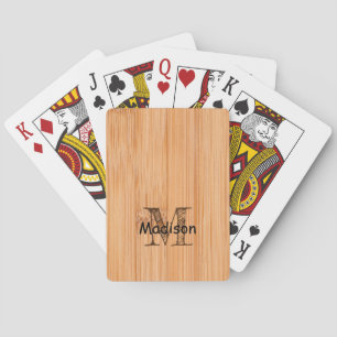 Cool light brown bamboo wood print Monogram  Playing Cards