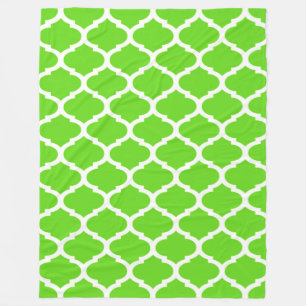 Cool Lime Green Moroccan Quatrefoil Pattern Fleece Blanket