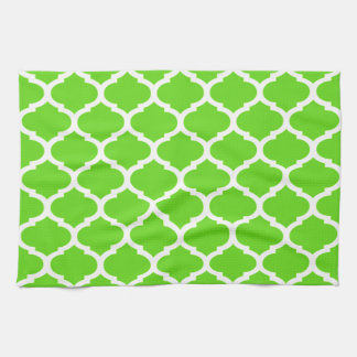 Cool Lime Green Moroccan Quatrefoil Pattern Kitchen Towel