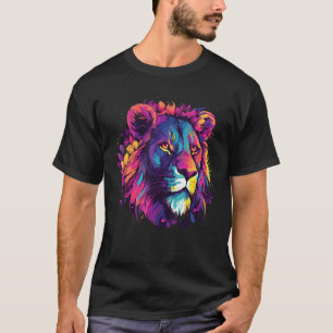 Cool Lion Head Design with Bright Colourful Lion F T-Shirt