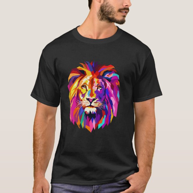Cool Lion Head Design with Bright Colourful T-Shirt (Front)
