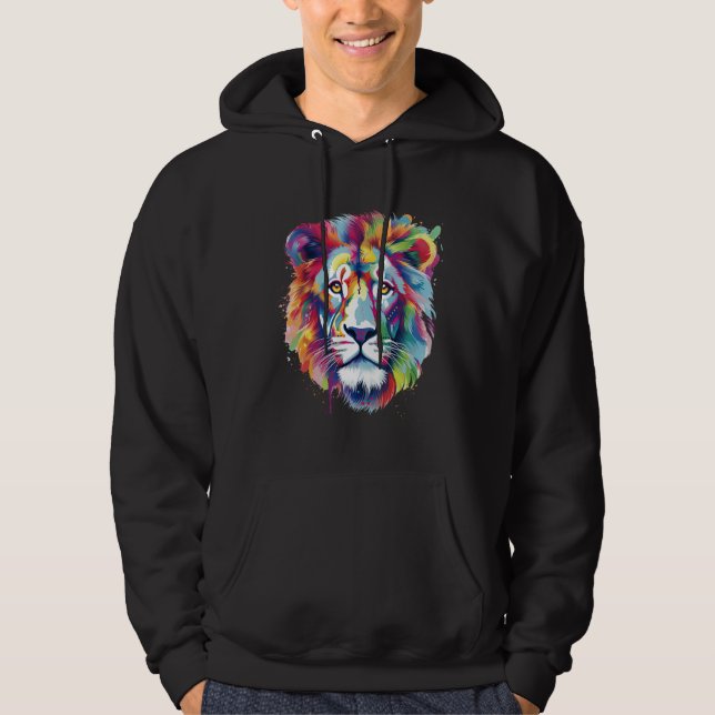 Cool Lion Head with Bright Colorful Hoodie (Front)