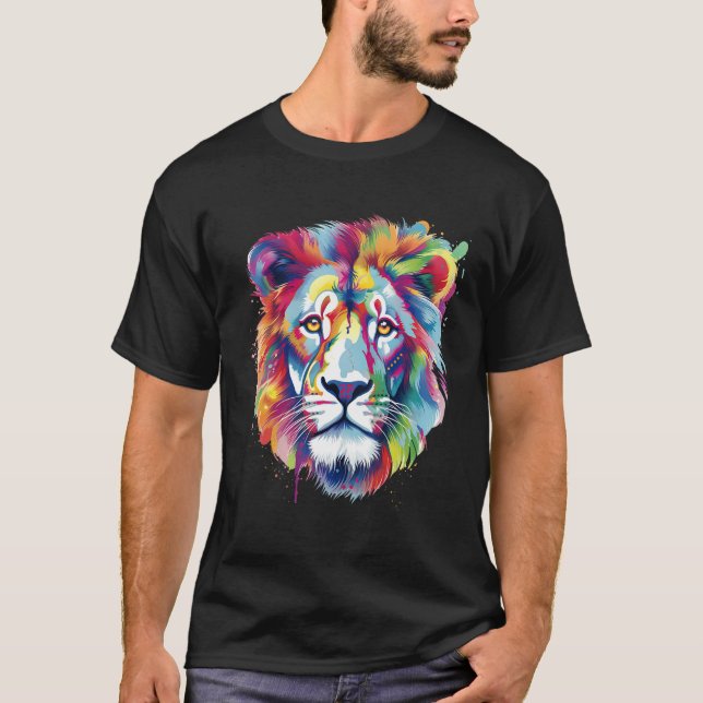 Cool Lion Head with Bright Colorful T-Shirt (Front)