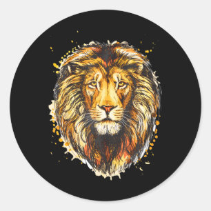 Cool Lion Head with Bright Colourful Lion Face Classic Round Sticker