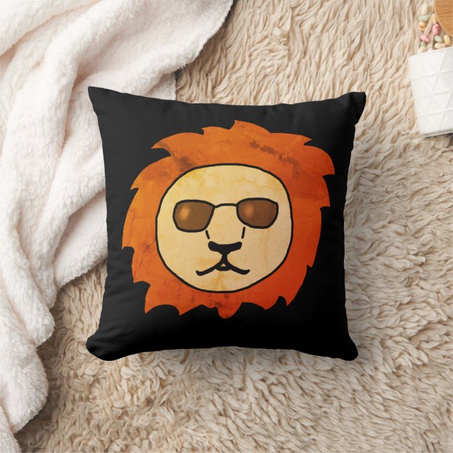 Cool Lion Head with Sunglasses Black Chic Throw Pillow (Blanket)