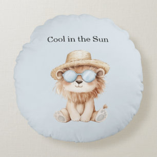 Cool Lion in Sun Beach Sunglasses Hat Round Pillow