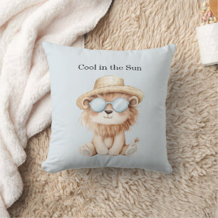 Cool Lion in Sun Beach Sunglasses Hat Throw Pillow