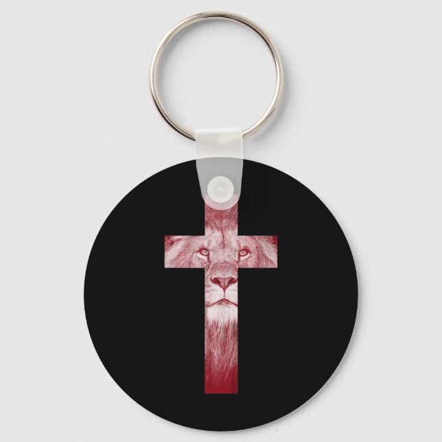 Cool Lion Of Judah Cross Jesus Gift for Christians Keychain (Front)