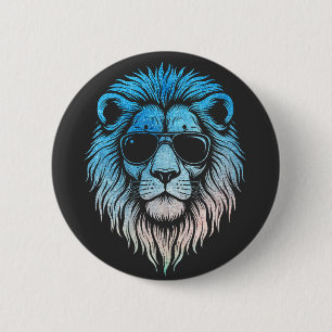 Cool Lion Wearing Sunglasses Artwork Lion 2 Inch Round Button