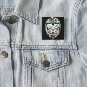 Cool Lion With Summer Sunglasses T-Shirt 2 Inch Square Button