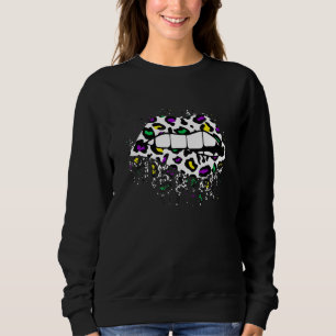 Cool Lips Bite Kiss Me Leopard Print Cheetah Mardi Sweatshirt