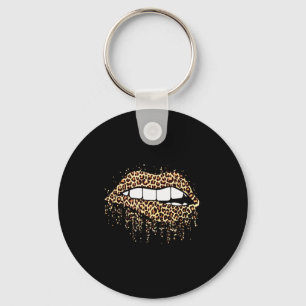 Cool Lips Bite Kiss Me Leopard Print Cheetah- Vale Keychain