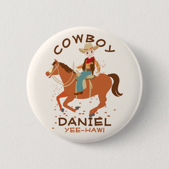Cool little cowboy and horse Birthday Party 2 Inch Round Button (Front)