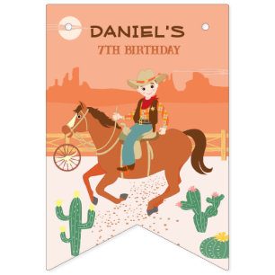 Cool little cowboy and horse Birthday Party Bunting Flags