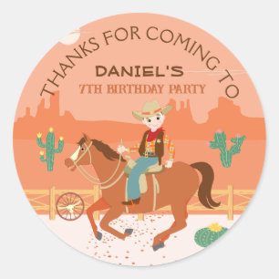 Cool little cowboy and horse Birthday Party Classic Round Sticker