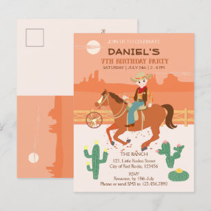 Cool little cowboy and horse Birthday Party Invitation Postcard