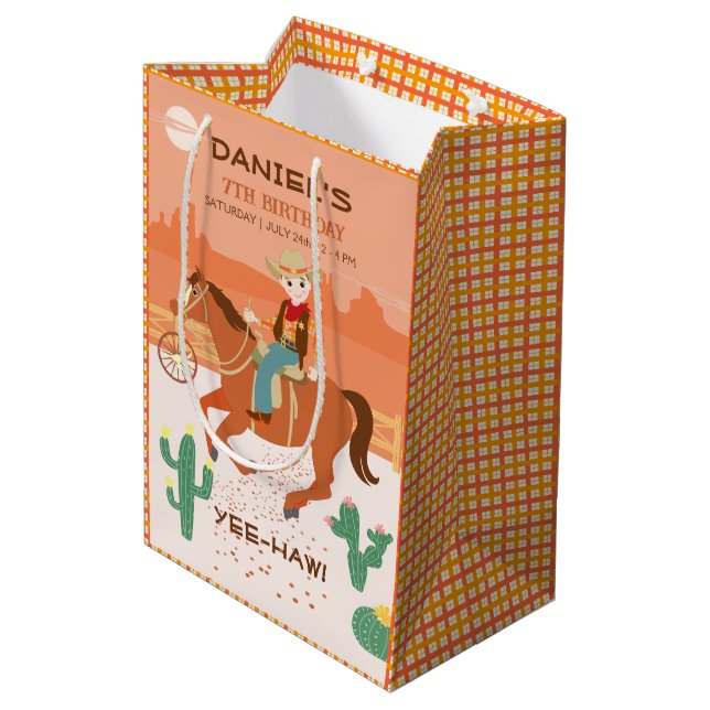 Cool little cowboy and horse Birthday Party Medium Gift Bag (Back Angled)
