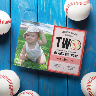 Cool Little Slugger Baseball Photo 2nd Birthday Invitation