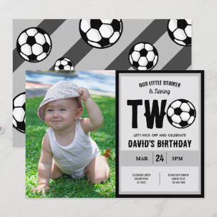 Cool Little Striker Soccer Photo 2nd Birthday Invitation