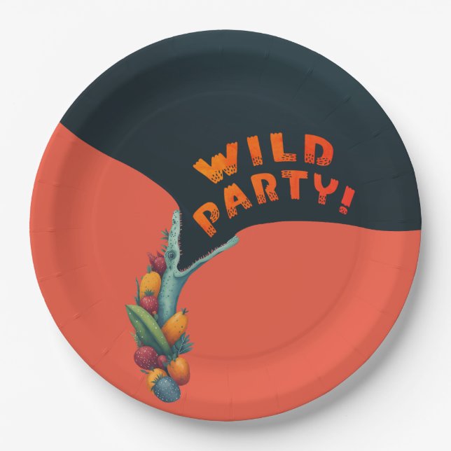 Cool Lizard Crocodile Tropical Birthday Party Paper Plate (Front)