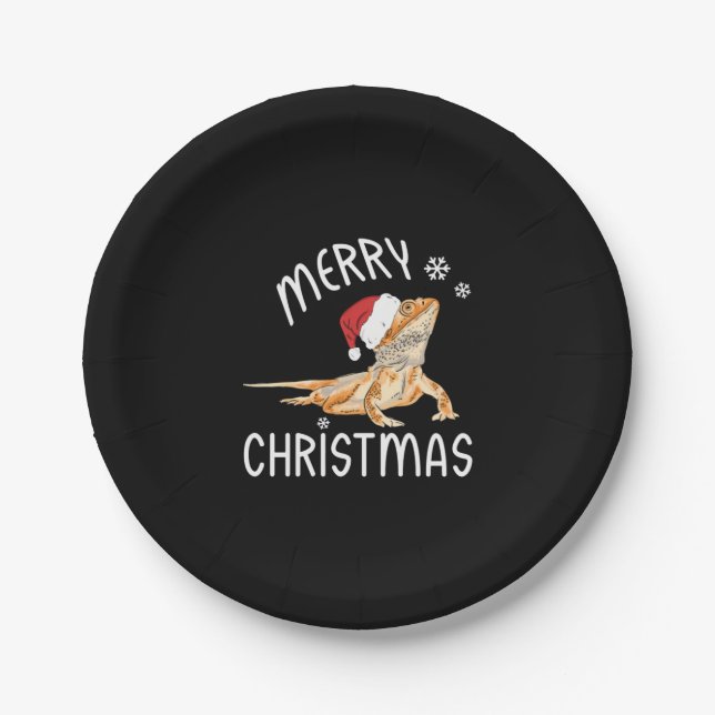 Cool Lizard Reptile with Christmas Hat   Paper Plate (Front)