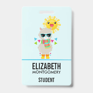Cool Llama and Smiling Kawaii Sun Badge