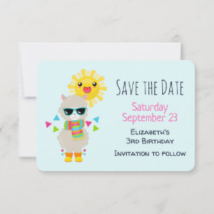 Cool Llama and Smiling Kawaii Sun Birthday Save The Date