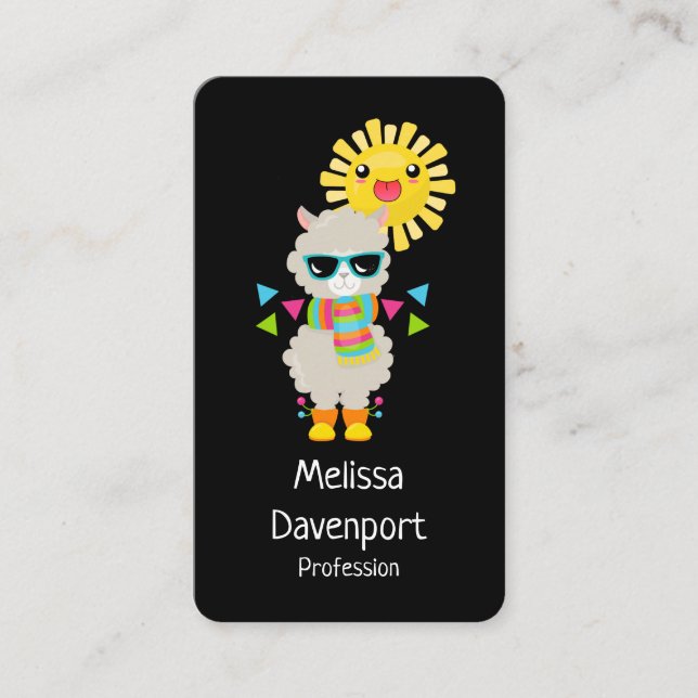 Cool Llama and Smiling Kawaii Sun Business Card (Front)