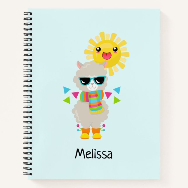 Cool Llama and Smiling Kawaii Sun Notebook (Front)
