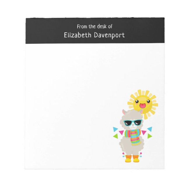 Cool Llama and Smiling Kawaii Sun Notepad (Front)