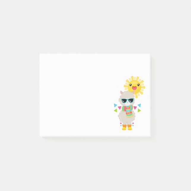 Cool Llama and Smiling Kawaii Sun Post-it Notes (Front)