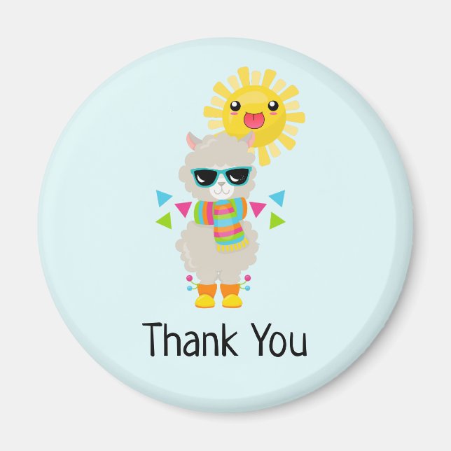 Cool Llama and Smiling Kawaii Sun Thank You Magnet (Front)