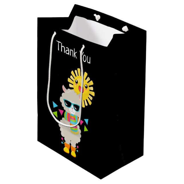 Cool Llama and Smiling Kawaii Sun Thank You Medium Gift Bag (Front Angled)