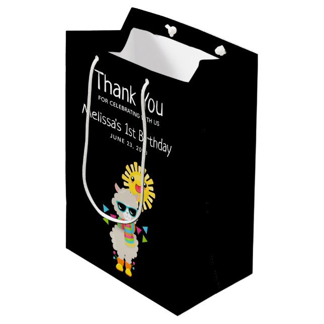 Cool Llama and Smiling Kawaii Sun Thank You Medium Gift Bag (Front Angled)