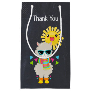 Cool Llama and Smiling Kawaii Sun Thank You Small Gift Bag