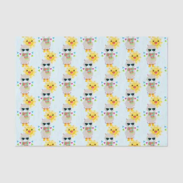 Cool Llama and Smiling Kawaii Sun Tissue Paper (Front)