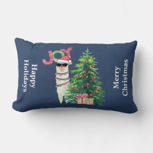 Cool Llama   Christmas Tree with Presents Lumbar Pillow