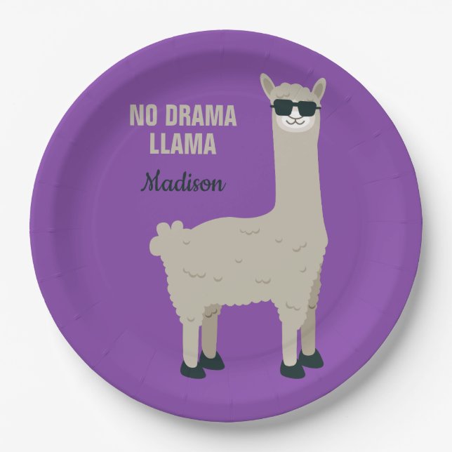 Cool Llama custom text & colour paper plates (Front)