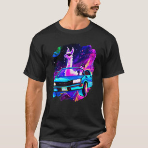 Cool Llama Driving Sports Car In Space Alpaca  Lla T-Shirt