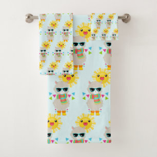 Cool Llama et le Motif souriant Kawaii Sun