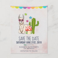 Cool llama in Heart-Shape Sunglasses Save the Date